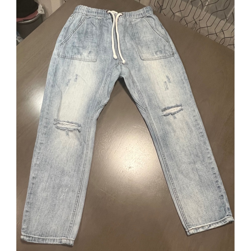 Easel Los Angeles Distressed Denim Joggers Light Wash Ripped Jeans EB40105 M